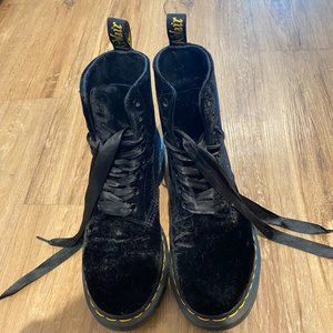 Dr.Martens Black Velvet Boots For Women